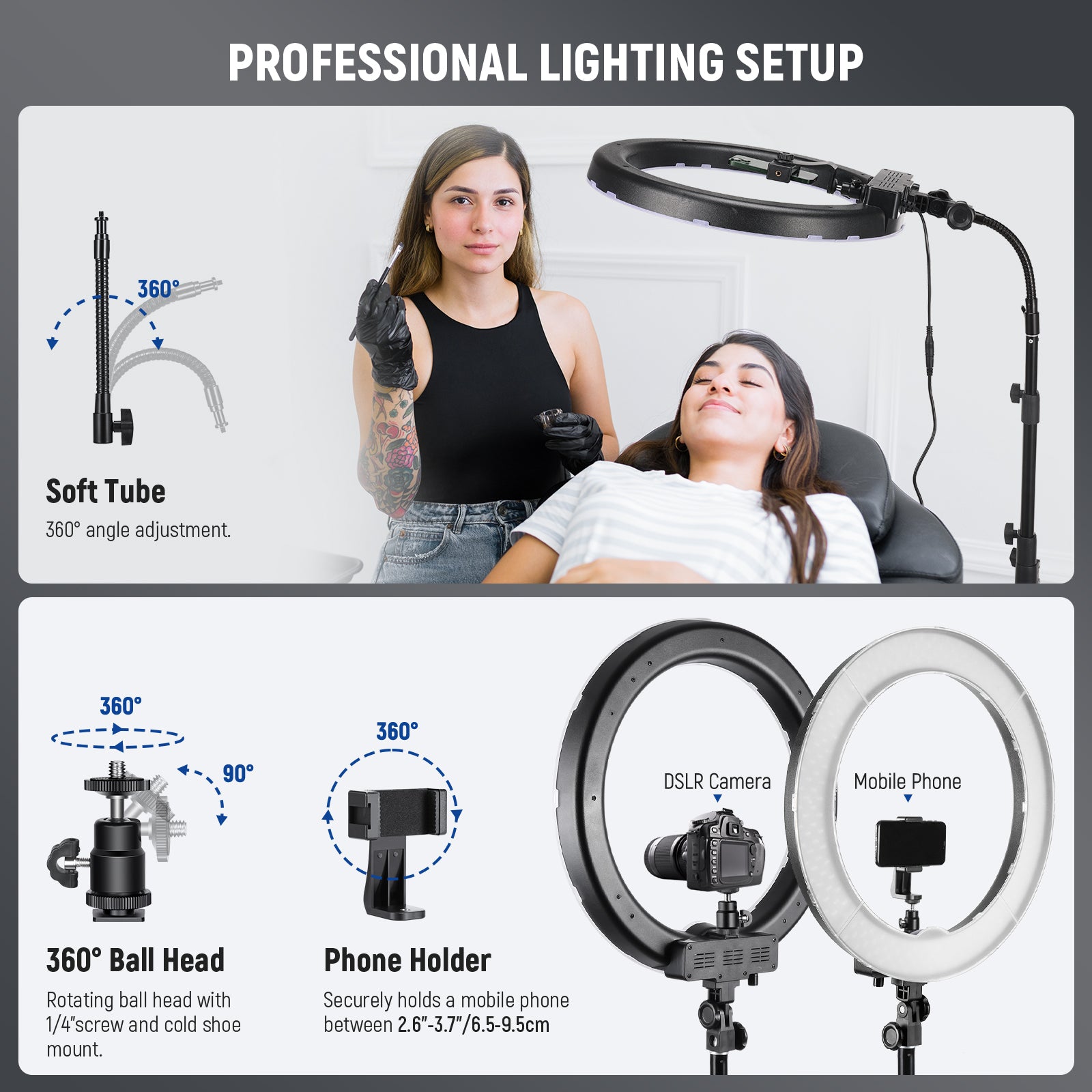 NEEWER Ring Light 18inch Kit: 55W 5600K Professional LED Ring Light with  Stand and Phone Holder, Soft Tube & Bag - AliExpress